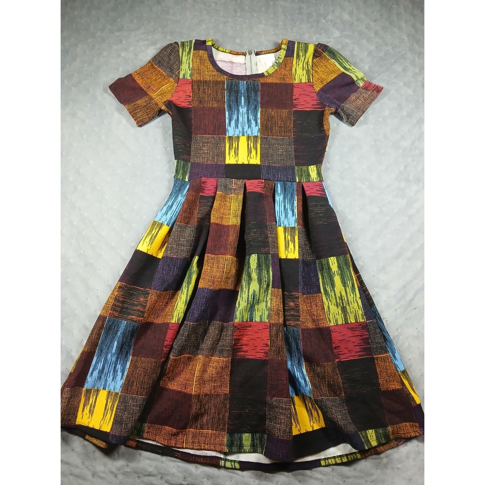 Multicolor Patchwork Fit & Flare Dress - Short Sleeve